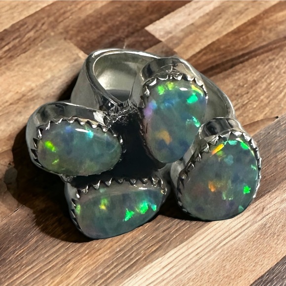 Aurora Opals in Solid Sterling Silver Flutter Ring - Picture 5 of 11